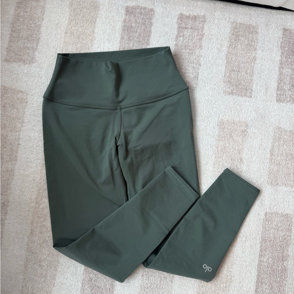 ALO Yoga Olive Green Leggings with Subtle White Logo